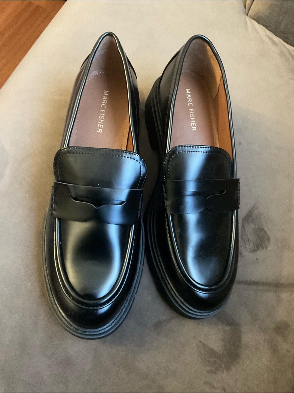 Marc Fisher Black Patent Leather Slip-On Loafers